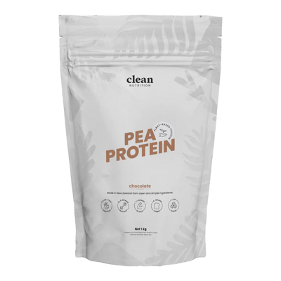 Package of clean nutrition pea protein powder on a white background