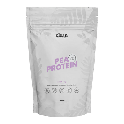 Package of clean nutrition pea protein powder on a white background